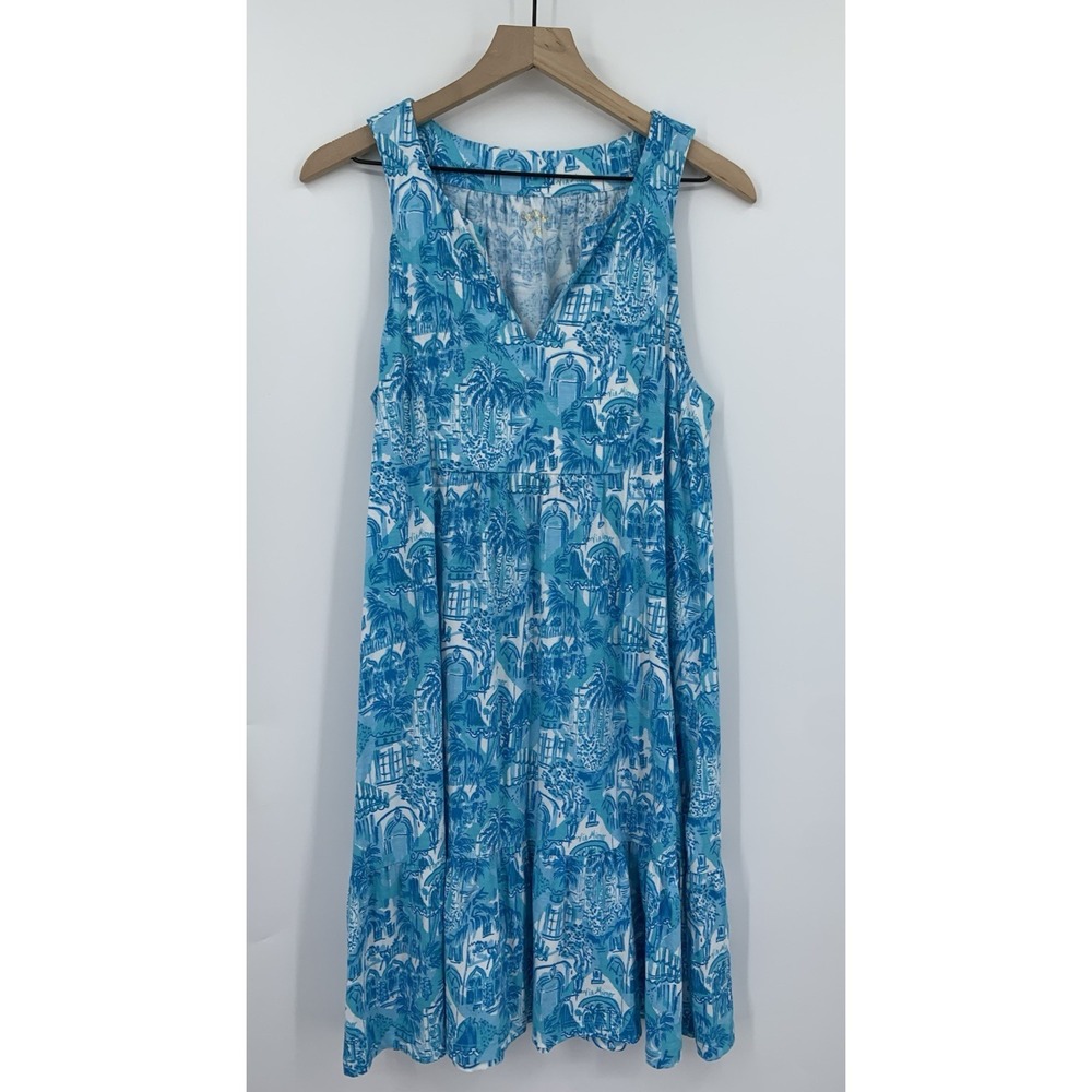 Lilly Pulitzer Dress Womens Large Blue White Sleeveless 100% Cotton Preppy